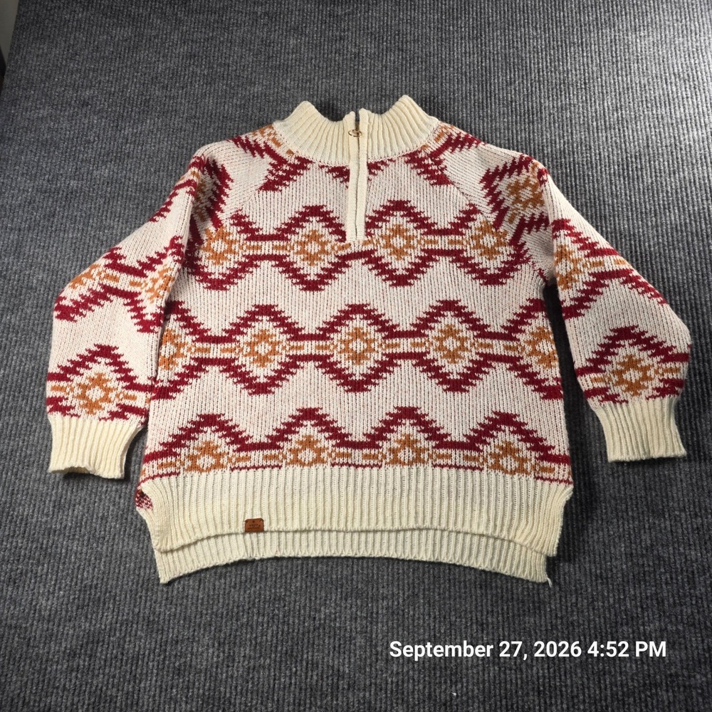 Simply Southern Womens Small Quarter Zip Southwestern Geometric Sweater Cream